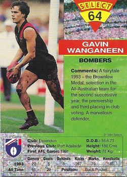 1994 Select AFL #64 Gavin Wanganeen Back